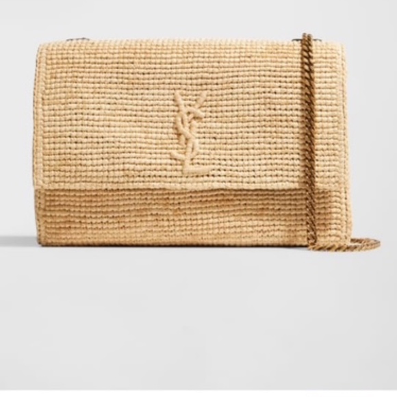 SAINT LAURENT Raffia Kate handbag with gold chain - Picture 1 of 14